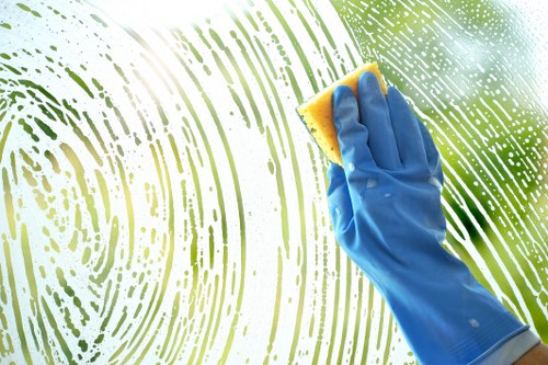 Cleaner using safe products for deep oven cleaning in a modern kitchen