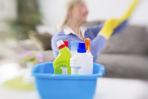 Eco-friendly home cleaning setup with reusable supplies