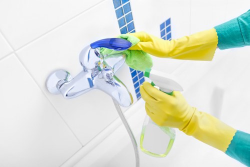 Deep cleaning cleaners working on kitchen and bathroom surfaces